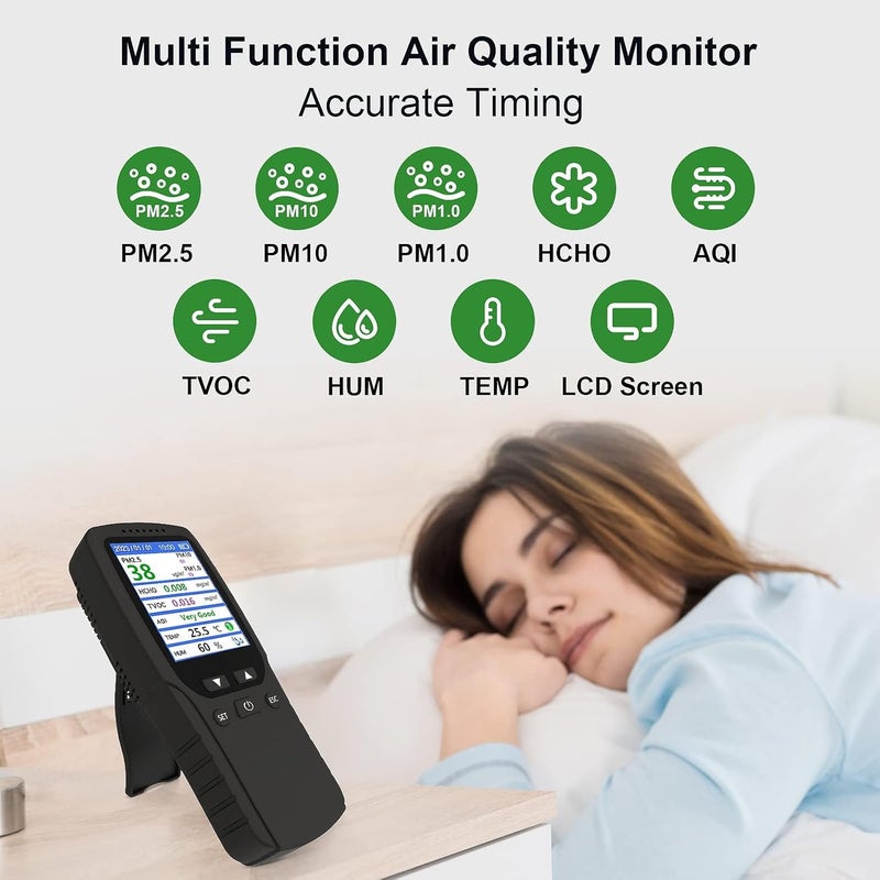 Zikra Air Quality Monitor, Formaldehyde Detector, Temperature & Humidity Meter, Pollution Tester, Sensor; Detect PM2.5/PM10/PM1.0 Micron Dust, Test Indoor TVOC Volatile Organic Compound Gas; eBook - Image 3