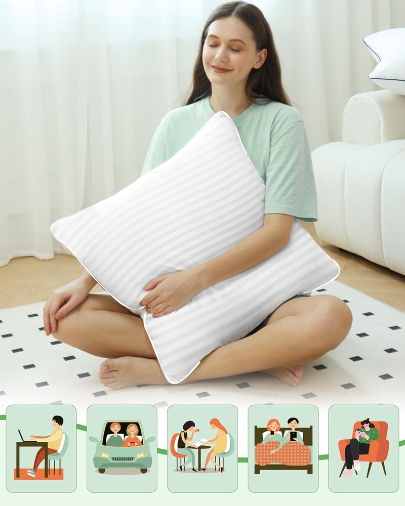 JY Conjugated Microfiber Satin Striped Cushion Filler Size -16 x 16 inch, Set of 5- White - Image 5