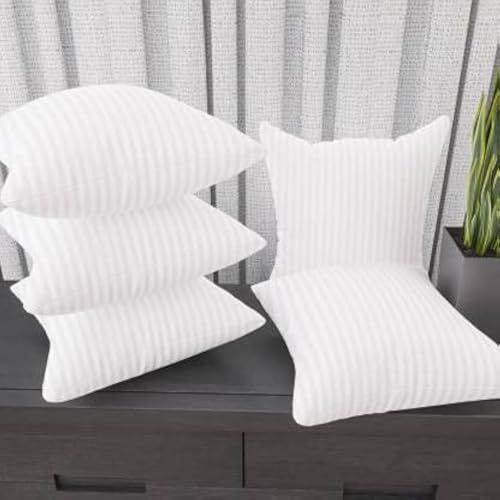 JY Conjugated Microfiber Satin Striped Cushion Filler Size -16 x 16 inch, Set of 5- White - Image 1