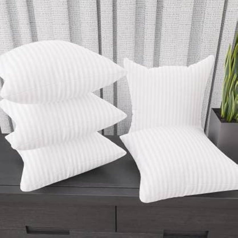 JY Conjugated Microfiber Satin Striped Cushion Filler Size -16 x 16 inch, Set of 5- White - Image 2