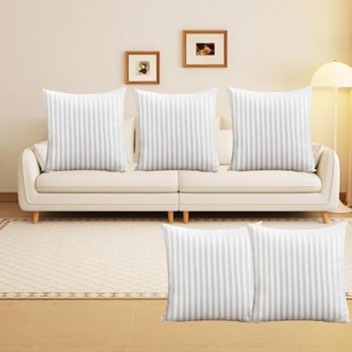 JY Conjugated Microfiber Satin Striped Cushion Filler Size -16 x 16 inch, Set of 5- White - Image 3
