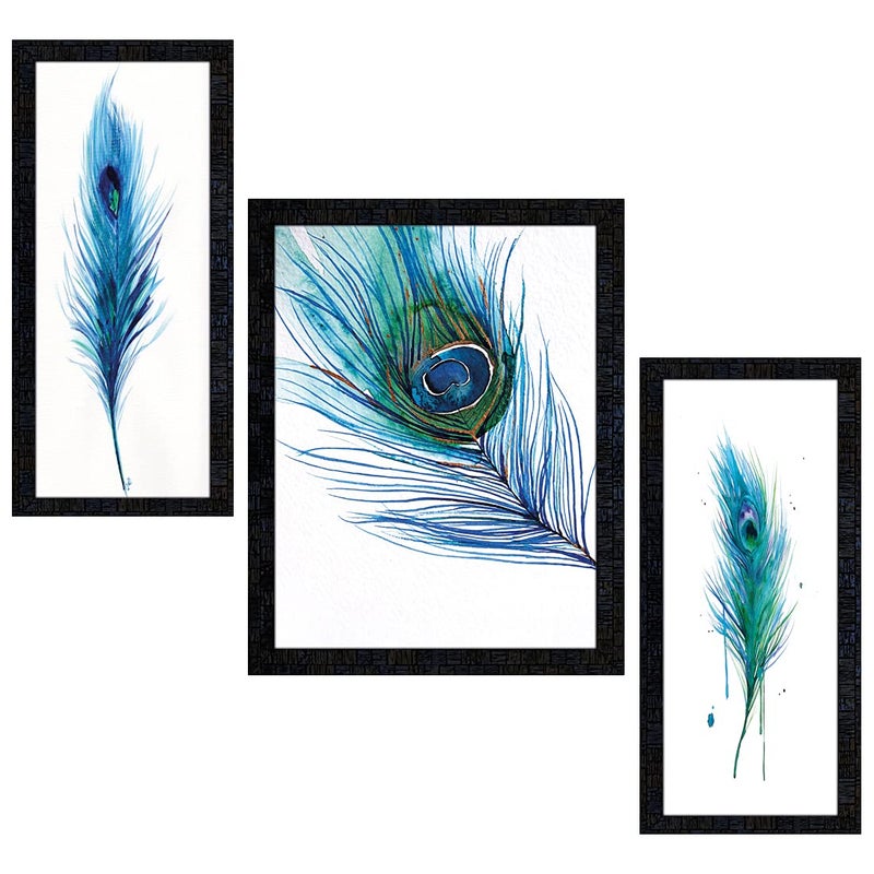pnf Set of 3 with Acrylic Sheet (Glass) Framed peacock feathers-1731(14x22inch,Multicolour,Synthetic Frame) - Image 5