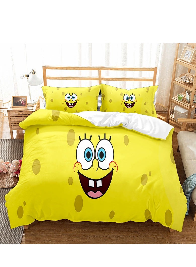 SpongeBob SquarePants Bedding Soft microfiber polyester sheet three-piece set including duvet cover and two pillowcases (duvet cover size 150cmX200cm) 