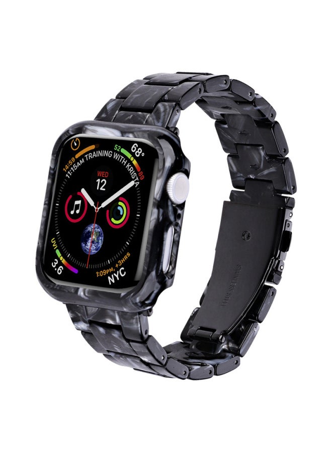 Beauenty For Apple Watch S10/Ultra Resin Case Supporting Resin Case Resin Strap-Color:Black Flower Strap + Case-Exterior Dimension:S10/42mm - Image 1