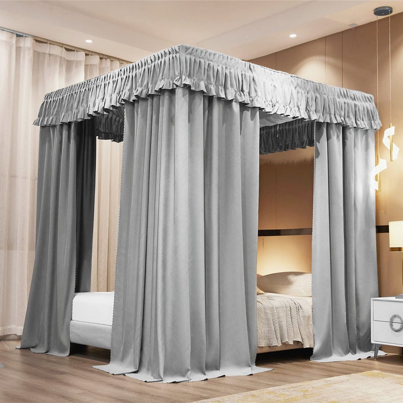 VETHIN Elastic Roof Style Four Corner Post Princess Bed Canopy Curtains Cozy Breathable Tent Canopy Mosquito Net for Girls  Adults Bedroom Decoration Grey 4753 W78 L82HTwinFull