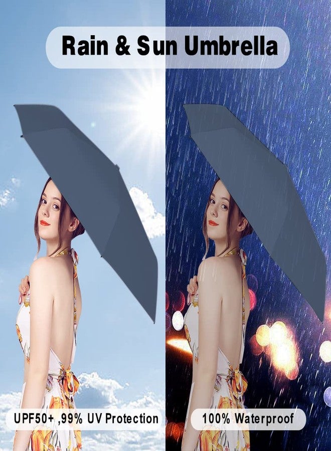 ESUFEIR Mini Travel Sun Umbrella for Purse With Case,Small Compact UV Umbrella Protection Sun,Lightweight Portable Parasol Windproof for Women Men Kids (Haze blue) - Image 3