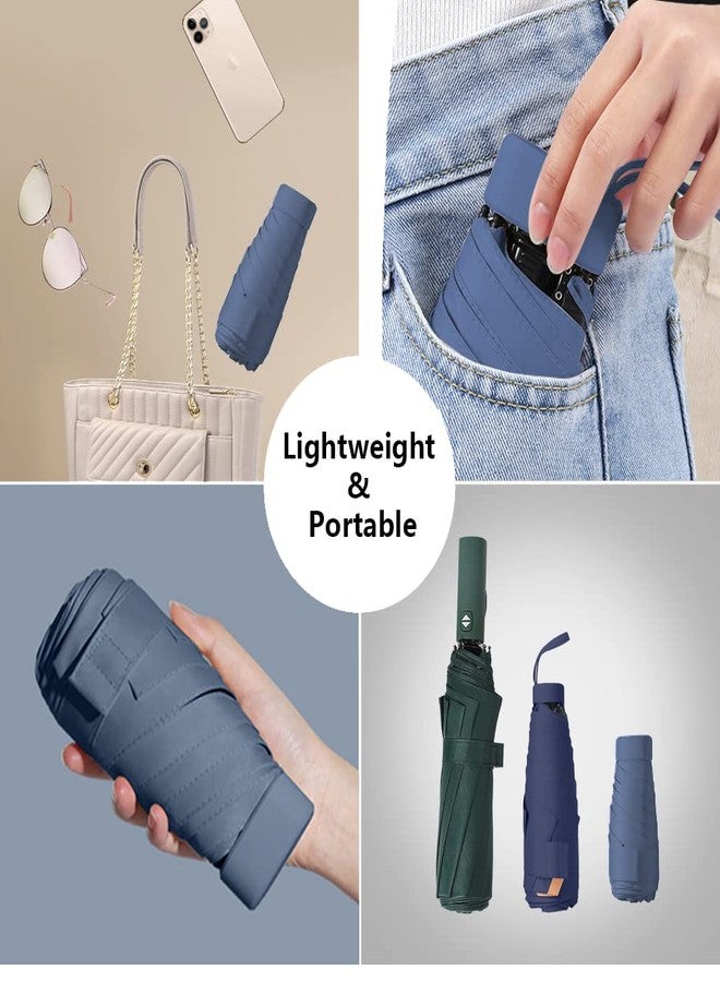 ESUFEIR Mini Travel Sun Umbrella for Purse With Case,Small Compact UV Umbrella Protection Sun,Lightweight Portable Parasol Windproof for Women Men Kids (Haze blue) - Image 5