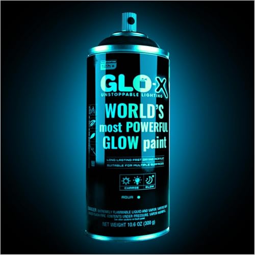 GLO-X Blue Glow In The Dark Spray Paint (10.6 oz) Clear Spray Paint That Glows Neon Blue In The Dark- Light & Sun Activated - Acrylic - Image 1