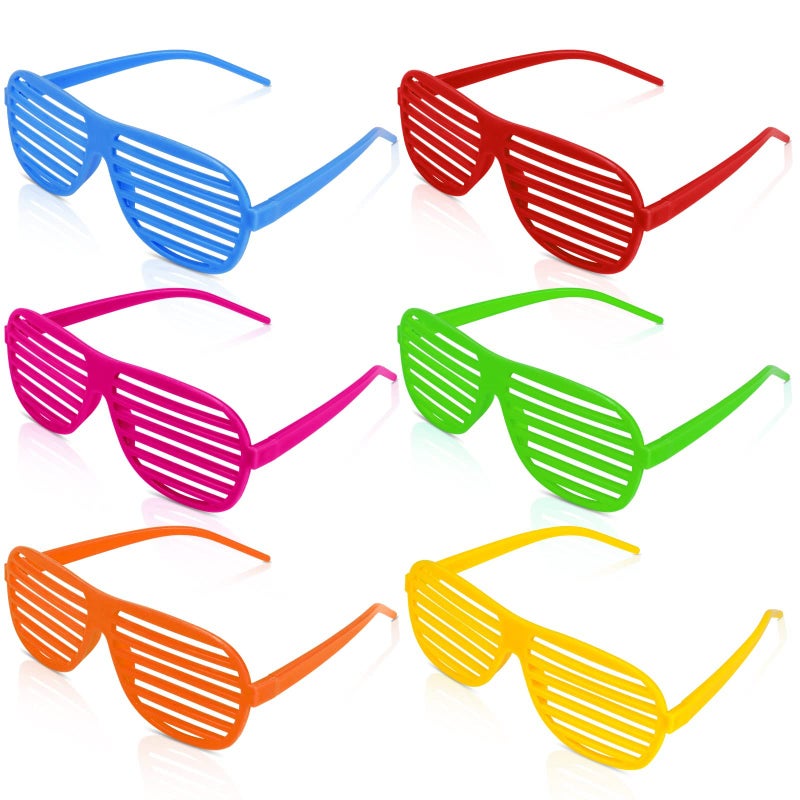 Ainiv Neon Color Shutter Shadeds Glasses for Kids 6PCS Plastic Novelty Party SunGlasses Fancy Dress Costume Glasses 80s 90s Funny Party Decoration Favors Supplies Festival Outfits Accessories - Image 2