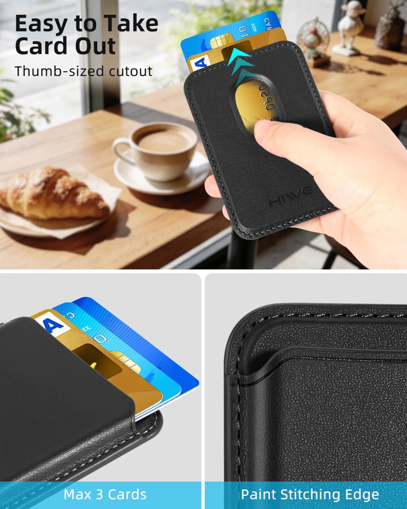 HiWe for MagSafe Wallet, Strongest Magnetic Wallet for iPhone 17/16/15/14/13/12 Series, 3 Cards Holder, Magnetic Phone Wallets, Vegan Leather Minimalist Slim RFID for iPhone Wallets, 1 Slot, Black - Image 2