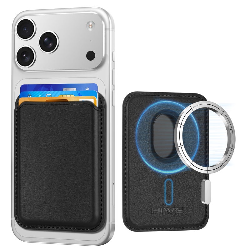 HiWe for MagSafe Wallet, Strongest Magnetic Wallet for iPhone 17/16/15/14/13/12 Series, 3 Cards Holder, Magnetic Phone Wallets, Vegan Leather Minimalist Slim RFID for iPhone Wallets, 1 Slot, Black - Image 1