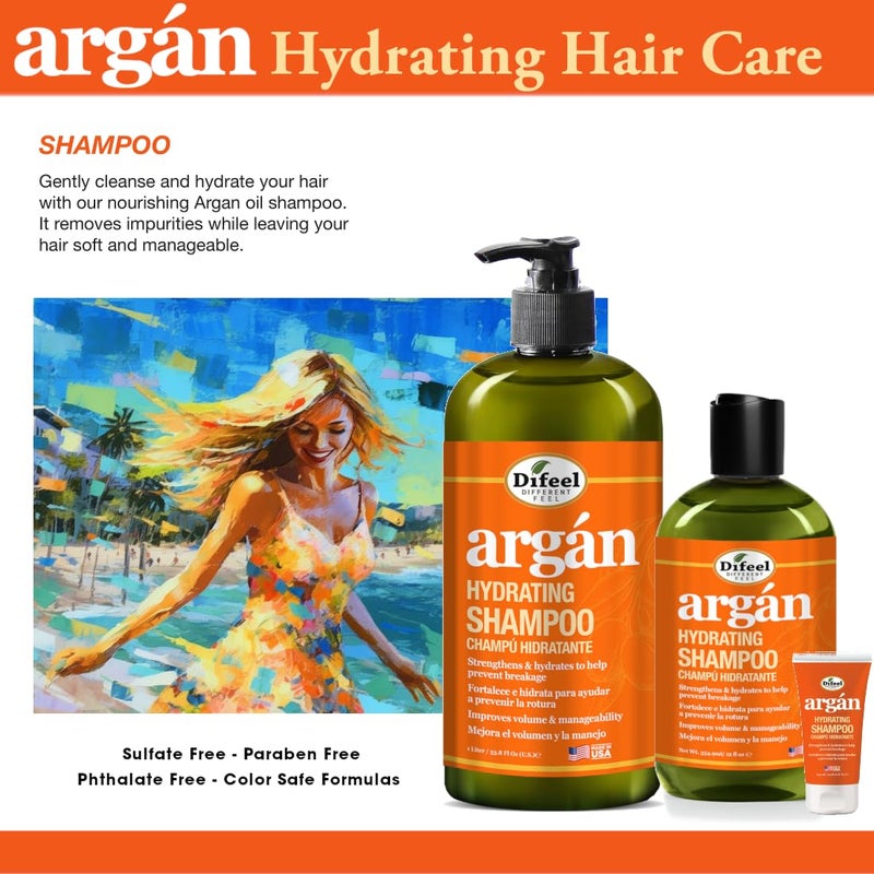 Difeel Argan Hydrating Shampoo 33.8 oz. - Natural Sulfate Free Argan Oil Shampoo for Hair - Image 4