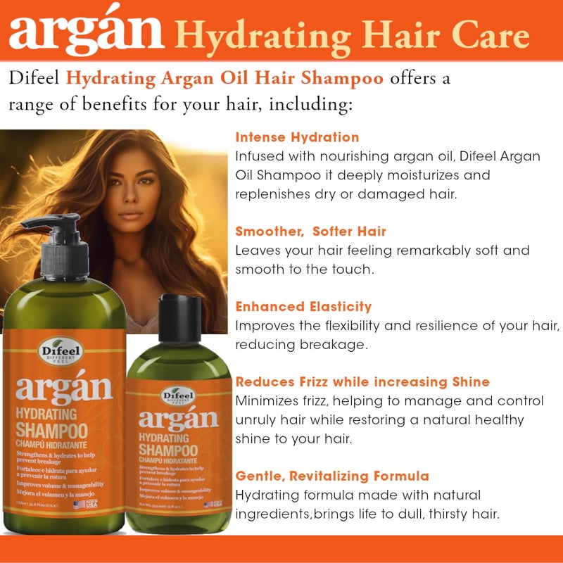 Difeel Argan Hydrating Shampoo 33.8 oz. - Natural Sulfate Free Argan Oil Shampoo for Hair - Image 5