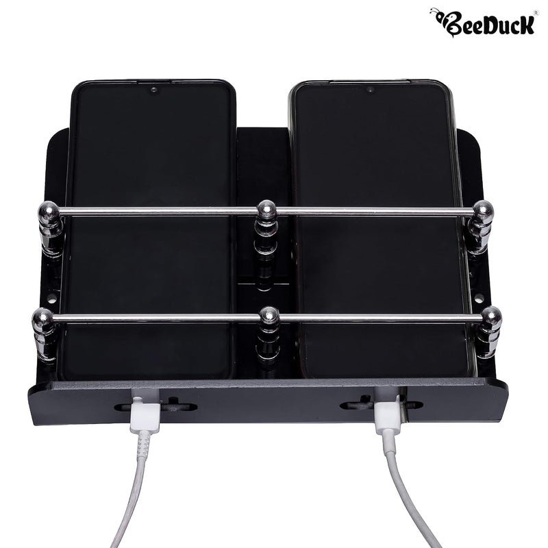BeeDuck Black Acrylic Double Mobile Holder Stand for Mobile Charging, TV & AC Remote Holding and Keys Hanging at Home, Office, Bedroom, Hotel Wall Mount Multipurpose Stand - Image 4