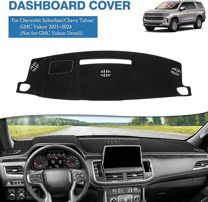 FIILINES Dash Cover for Chevrolet Suburban/Chevrolet Tahoe/GMC Yukon 2021-2024 (Not for GMC Yukon Denali), Dashboard Mat Cover Car Accessories Sunshade Nonslip Mesh Protector No Glare Black - Image 2