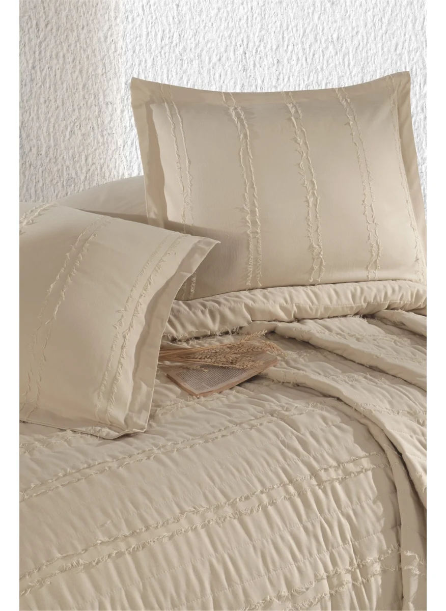 Clasy Ranforce Cotton Single Bedspread Set Avola Beige