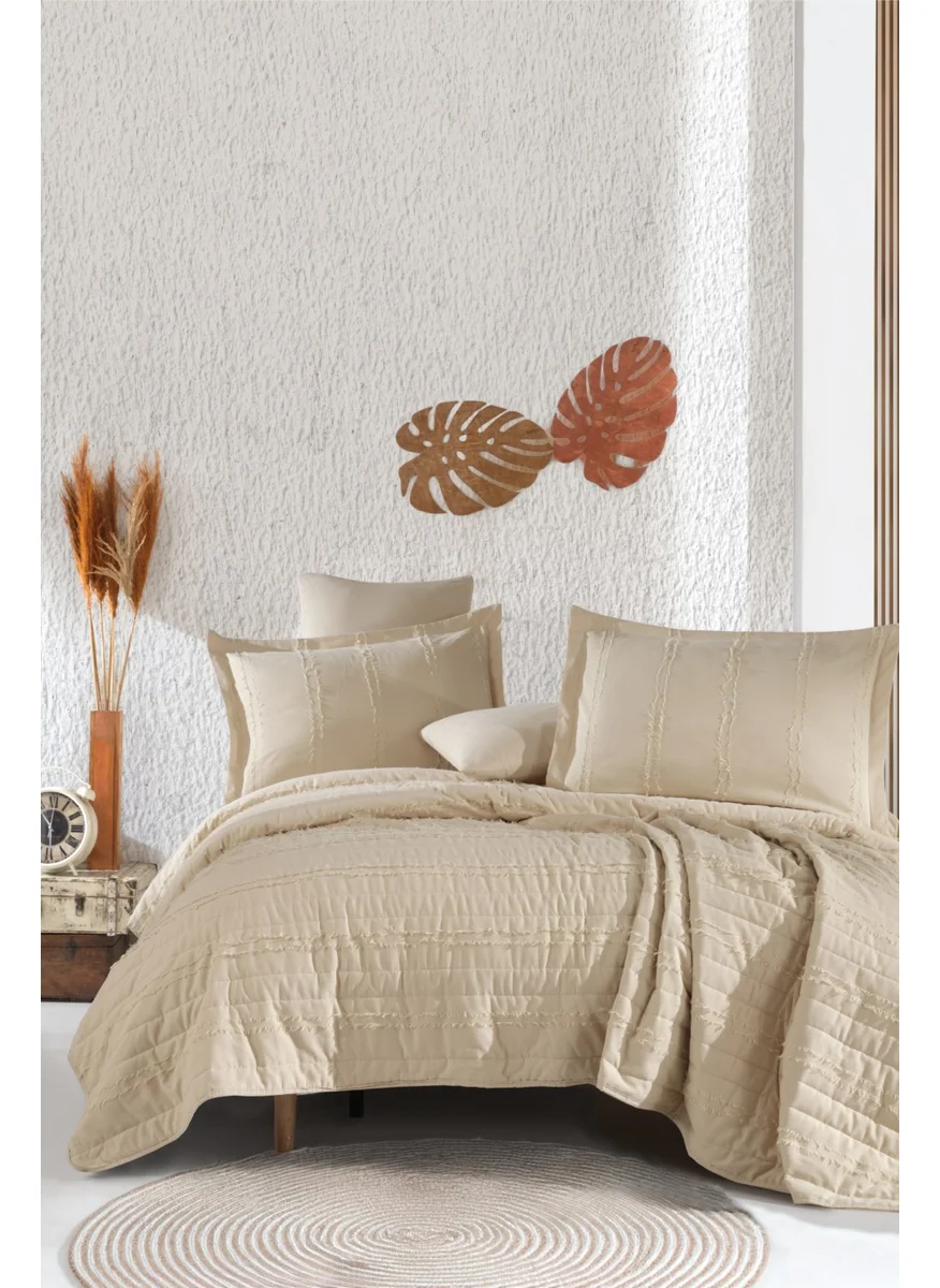 Clasy Ranforce Cotton Single Bedspread Set Avola Beige