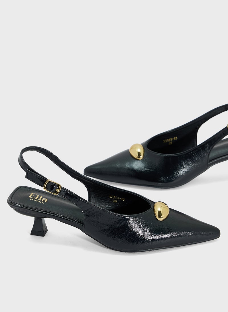 ايلا حذاء بكعب مدبب بحزام خلفي - Image 4