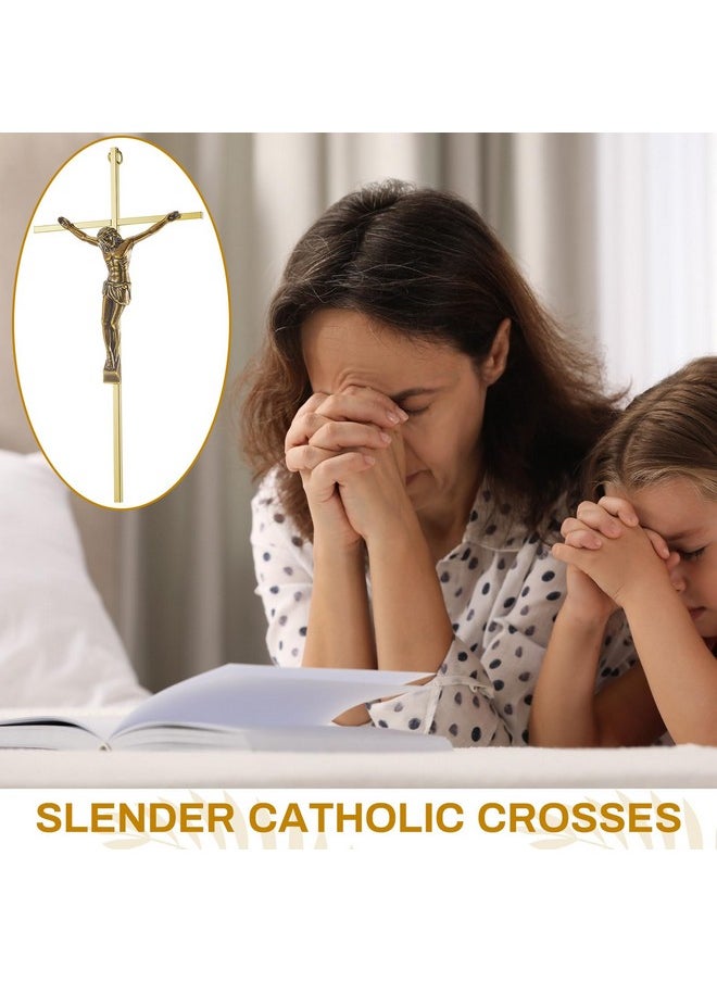 Leinuosen 8 Pcs Metal Crucifix Wall Cross 10 Inch Catholic Slender Metal Crosses Wall Decor Shiny Wall Crosses For Home Decor Hanging Jesus Cross(Shiny Gold)  - Image 5