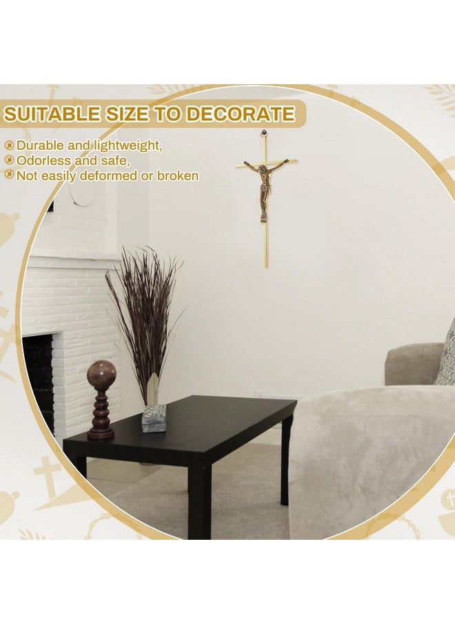 Leinuosen 8 Pcs Metal Crucifix Wall Cross 10 Inch Catholic Slender Metal Crosses Wall Decor Shiny Wall Crosses For Home Decor Hanging Jesus Cross(Shiny Gold)  - Image 4