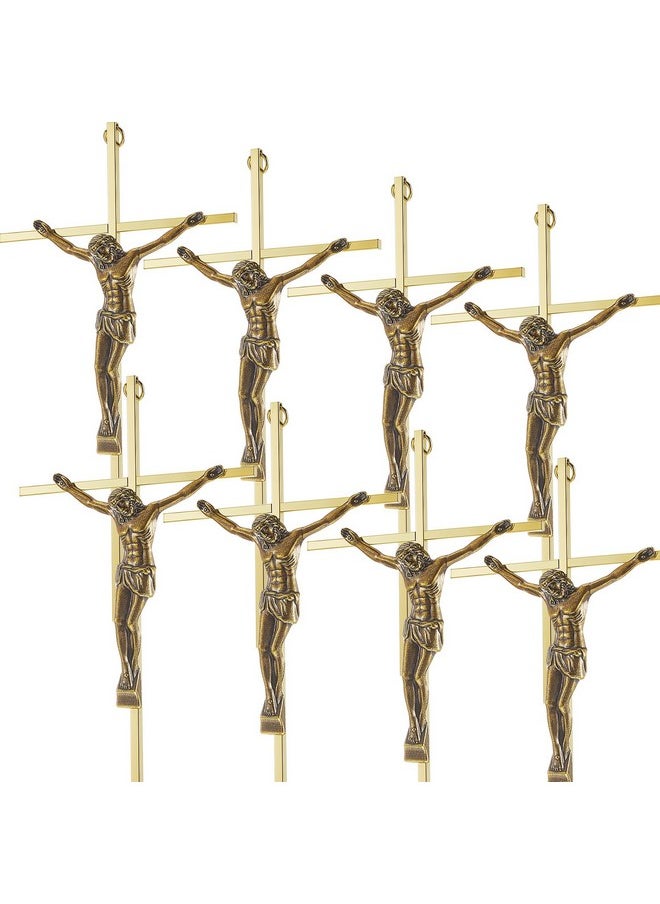 Leinuosen 8 Pcs Metal Crucifix Wall Cross 10 Inch Catholic Slender Metal Crosses Wall Decor Shiny Wall Crosses For Home Decor Hanging Jesus Cross(Shiny Gold)  - Image 1