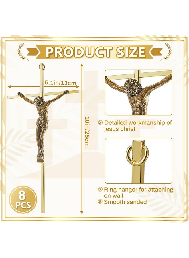 Leinuosen 8 Pcs Metal Crucifix Wall Cross 10 Inch Catholic Slender Metal Crosses Wall Decor Shiny Wall Crosses For Home Decor Hanging Jesus Cross(Shiny Gold)  - Image 2