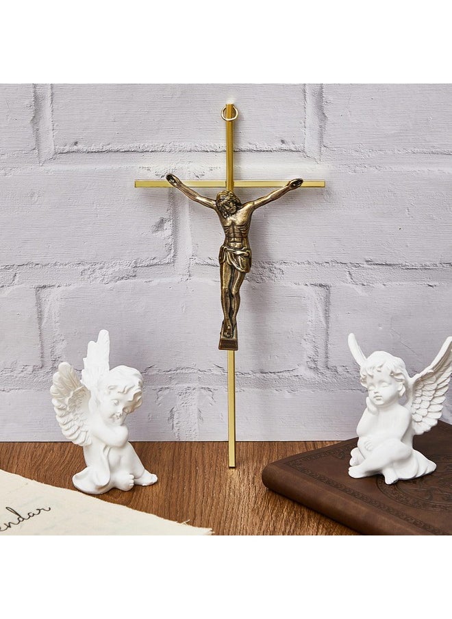 Leinuosen 8 Pcs Metal Crucifix Wall Cross 10 Inch Catholic Slender Metal Crosses Wall Decor Shiny Wall Crosses For Home Decor Hanging Jesus Cross(Shiny Gold)  - Image 3