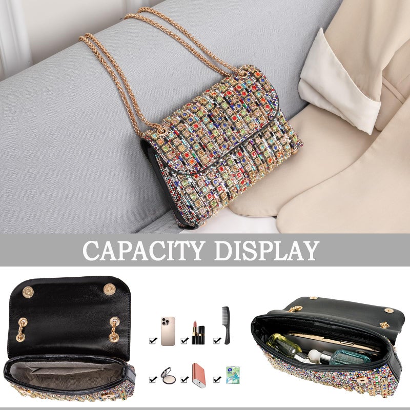 BBTT.ful Rhinestone Evening Handbags for Women Colorful Shoulder Bags Crossbody Bag Bling Bling Crystals Clutch Purse with Chain - Image 5