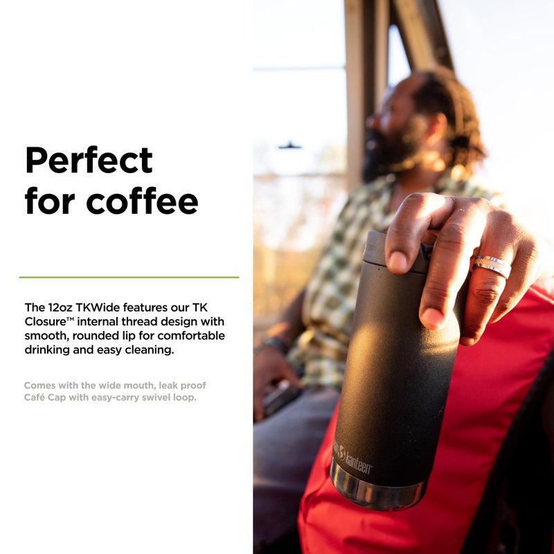 Klean Kanteen TKWide Insulated Coffee Tumbler with CafÃ© Cap - Stainless Steel Coffee Tumbler - Black, 12 oz - Image 3