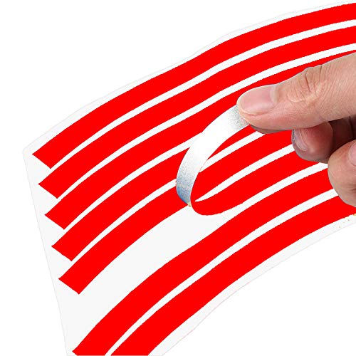 Leasinder 16pcs 17-19'' Reflective Wheel Rim Stripe Decal Sticker for Motorcycle Wheels Car Cycling Bike Bicycle Night Safety Decoration Stripe Universal Reflective Rim Stickers (Style 1 Red) - Image 2