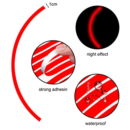 Leasinder 16pcs 17-19'' Reflective Wheel Rim Stripe Decal Sticker for Motorcycle Wheels Car Cycling Bike Bicycle Night Safety Decoration Stripe Universal Reflective Rim Stickers (Style 1 Red) - Image 3