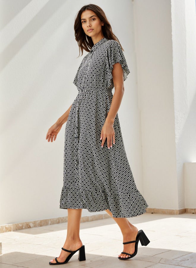 سبلاش فيڤ فستان قميص ميدي مطبوع بأكمام مكشكشة من الرايون - Image 2