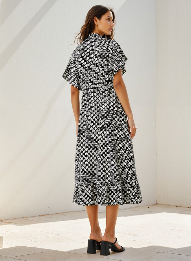 سبلاش فيڤ فستان قميص ميدي مطبوع بأكمام مكشكشة من الرايون - Image 3