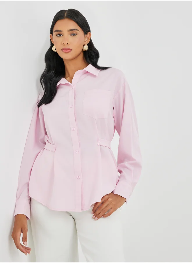 تايك تو Take Two Spread Collar Long Sleeve Button Up Shirt
