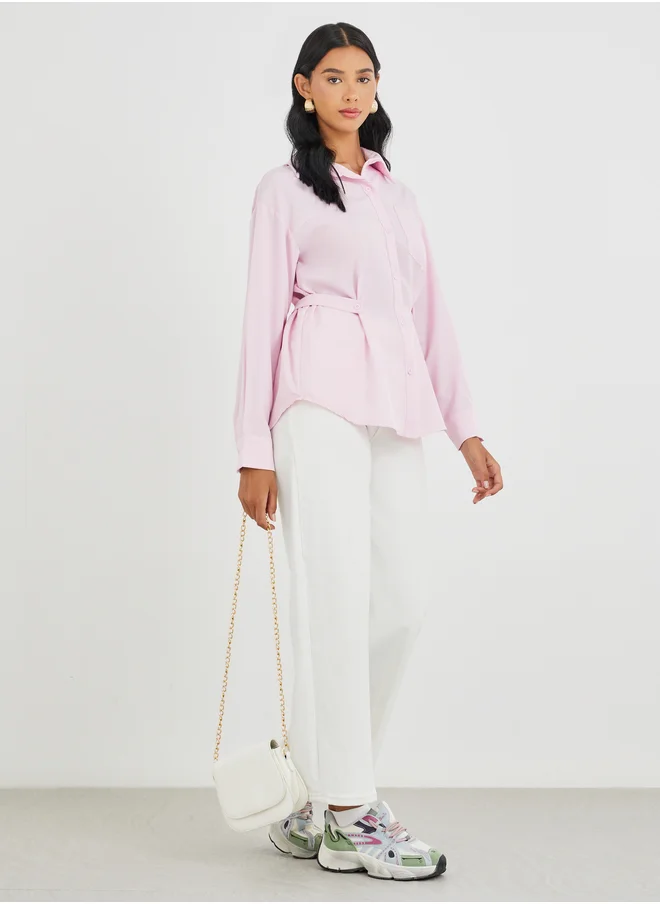 تايك تو Take Two Spread Collar Long Sleeve Button Up Shirt