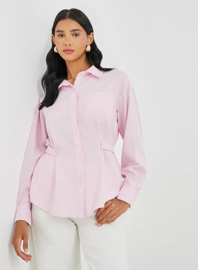 تايك تو قميص بأزرار وياقة ممتدة وأكمام طويلة