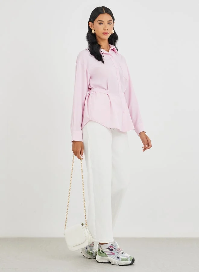 تايك تو قميص بأزرار وياقة ممتدة وأكمام طويلة