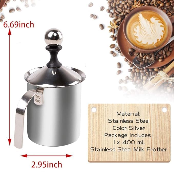 WICHARSH WICHARSH Coffee Frother Stainless Steel Manual Milk Frother for Coffee Handheld Coffee Milk Frother PitchersManual Operated Milk Foam Maker for Cappuccino Coffee Beater Chocolate Coffee Beater  - Image 3