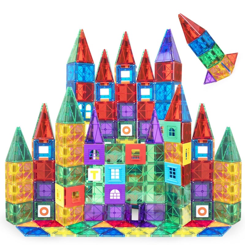 Playmags Magnetic Tiles for Kids â€“ 100pcs Magnet Building Set for Toddlers Ages 1-5 | Stem Montessori Toy for 2 3 4 Year Old Boys & Girls | Toys for Toddlers, Preschool & Middle School Children - Image 1