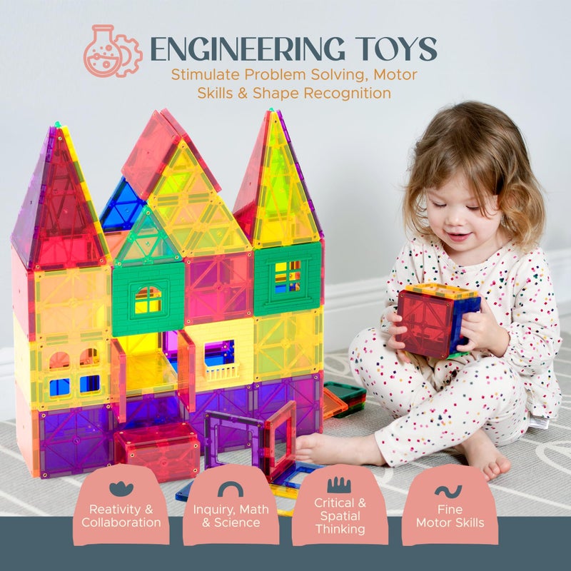 Playmags Magnetic Tiles for Kids â€“ 100pcs Magnet Building Set for Toddlers Ages 1-5 | Stem Montessori Toy for 2 3 4 Year Old Boys & Girls | Toys for Toddlers, Preschool & Middle School Children - Image 5
