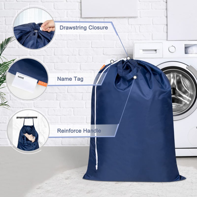 Polecasa Extra Large Heavy Duty Laundry Bag with 130gsm Tear Resistant Fabric, ID Tag and Handles, Easy to Carry Waterproof Dirty Clothes Drawstring Bag, Washable Hamper Bag for Travel, 2 Pack 28 - Image 5