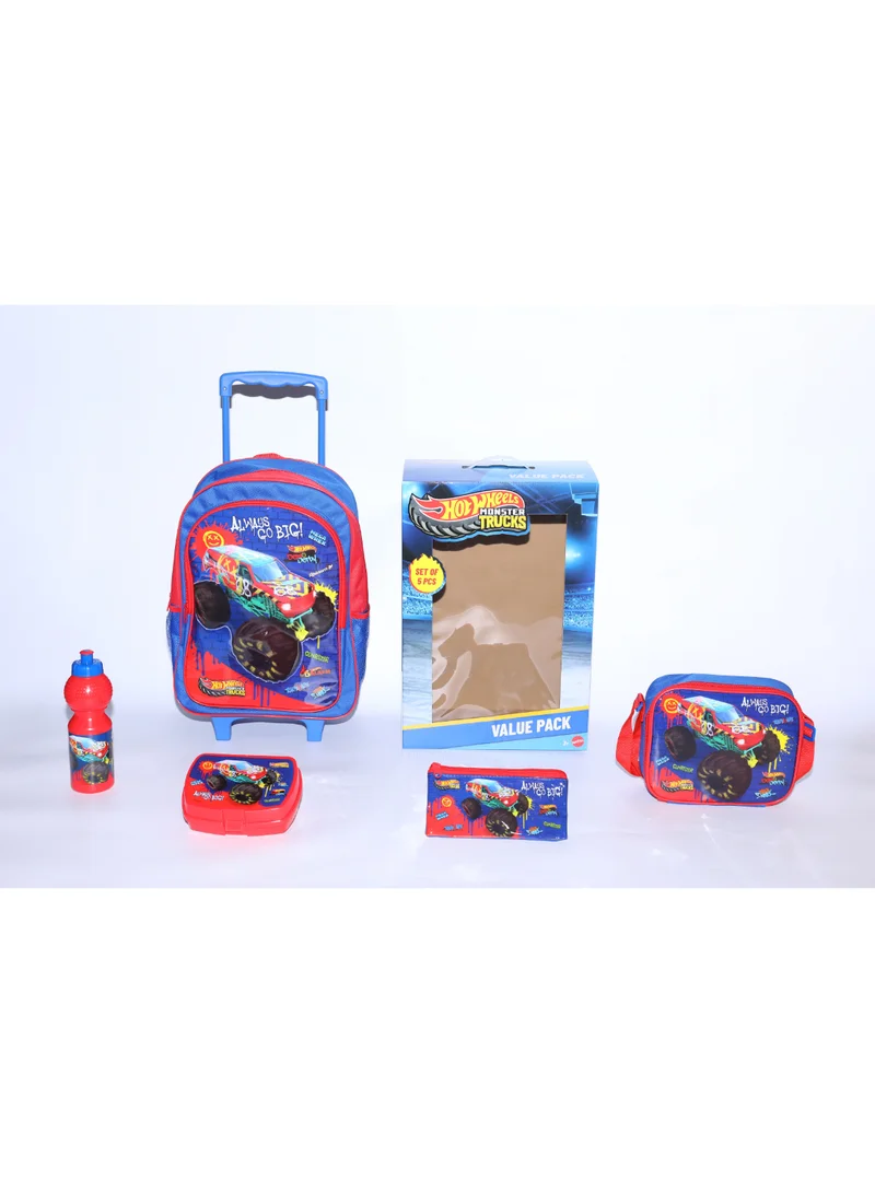 Hot Wheels Hot Wheels 5 in 1 Value Pack (16" Trolley Bag with Lunch Box, Lunch bag, Water Bottle and Pencil Case)