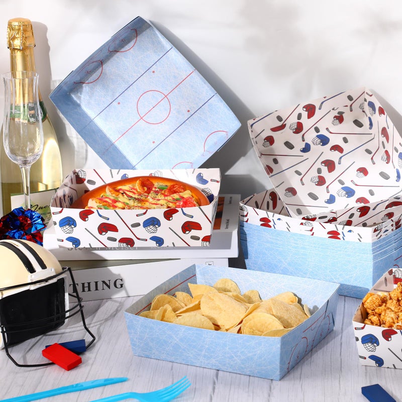 Teling 36 Pack Hockey Party Supplies Large 5 lb Hockey Plates Trays Bowls Paper Food Boats Disposable Nacho Serving Snack Trays for Sport Themed Birthday and Tailgate Party Decorations Favors - Image 2