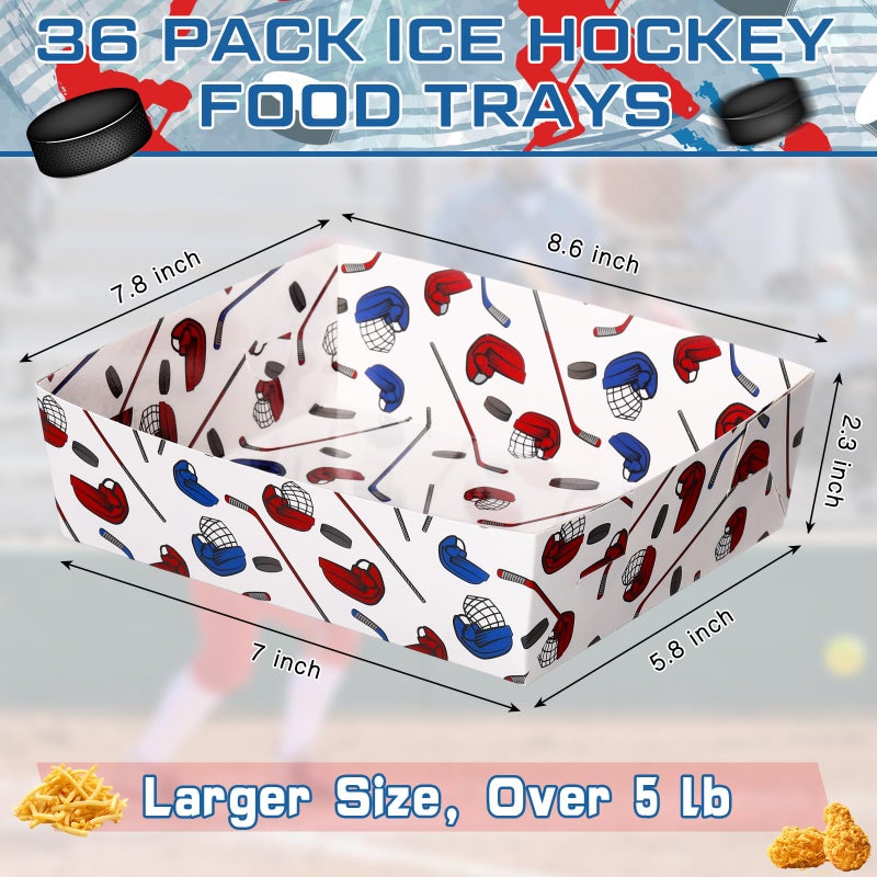 Teling 36 Pack Hockey Party Supplies Large 5 lb Hockey Plates Trays Bowls Paper Food Boats Disposable Nacho Serving Snack Trays for Sport Themed Birthday and Tailgate Party Decorations Favors - Image 3