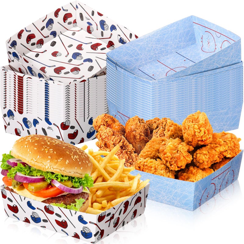 Teling 36 Pack Hockey Party Supplies Large 5 lb Hockey Plates Trays Bowls Paper Food Boats Disposable Nacho Serving Snack Trays for Sport Themed Birthday and Tailgate Party Decorations Favors - Image 1