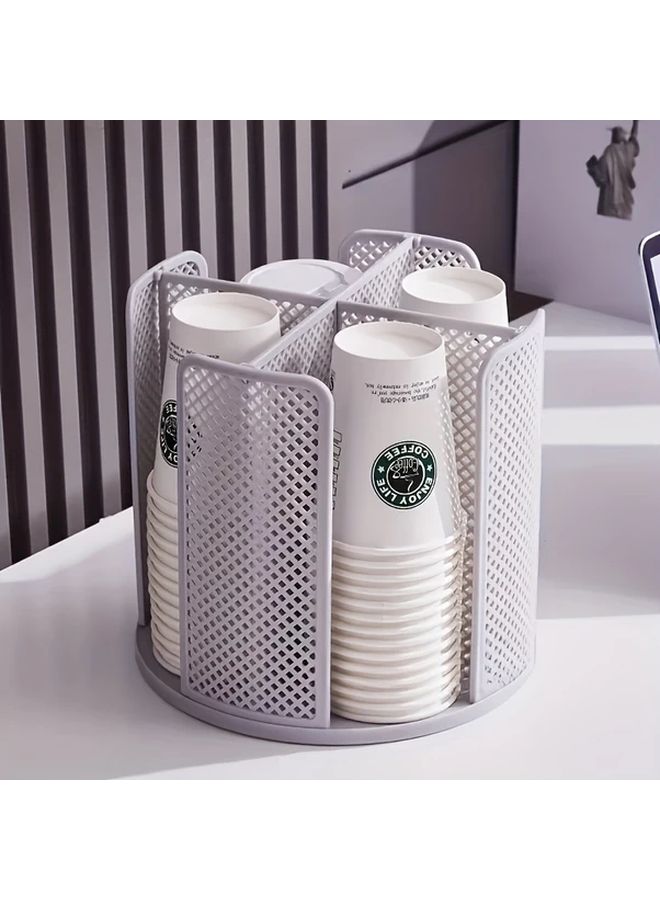White 360 Degree Rotating Multi Tier Cup Holder Heavy Duty Plastic Mesh Storage Organizer For Office Kitchen Bathroom Space Saving Countertop Dispenser For Disposable Cups Plates Containers No Fill Slot Indicator - Image 3