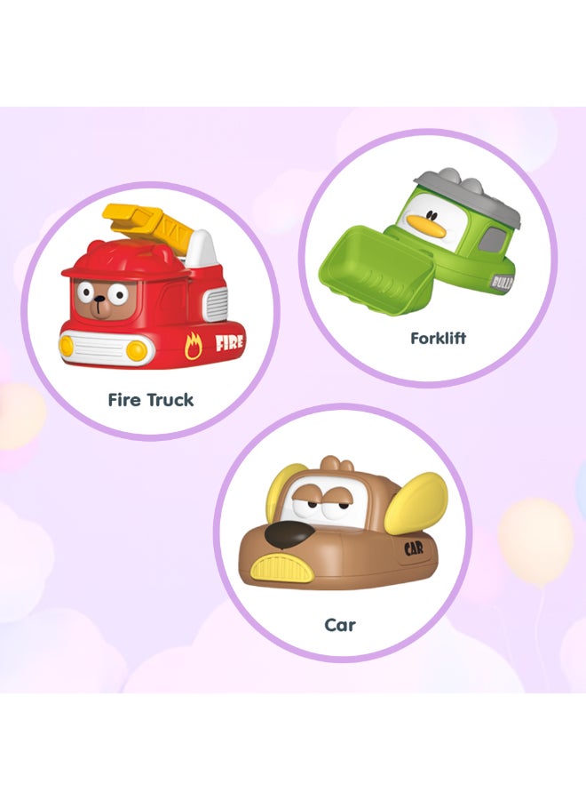 COGNIKIDS مجموعة سيارات موسيقية ذات جاذبية مغناطيسية (3 قطع) | سيارة، سيارة إسعاف ورافعة شوكية | ألعاب سيارات تدفع وتذهب مع موسيقى وصوت | سيارات تعرف على القشرة المغناطيسية للأطفال الصغار - Image 5