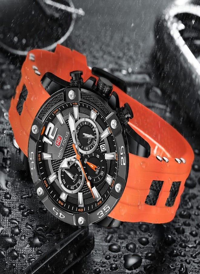 MF MINI FOCUS Men Watch, Chronograph Waterproof Sport Analog Quartz Watches Silicon Strap Fashion Wristwatch for Men, J-orange, 6.5 UK, fashion watches - Image 2