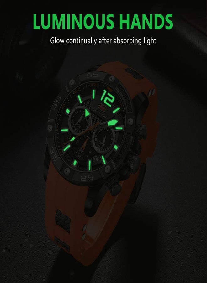 MF MINI FOCUS Men Watch, Chronograph Waterproof Sport Analog Quartz Watches Silicon Strap Fashion Wristwatch for Men, J-orange, 6.5 UK, fashion watches - Image 5