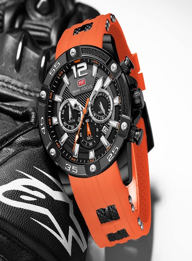 MF MINI FOCUS Men Watch, Chronograph Waterproof Sport Analog Quartz Watches Silicon Strap Fashion Wristwatch for Men, J-orange, 6.5 UK, fashion watches - Image 3